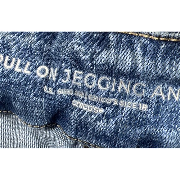 Chicos Pull On Jeggings Ankle Jeans Size 1 US 8 Embroidered Floral Stretch Blue - Picture 5 of 8